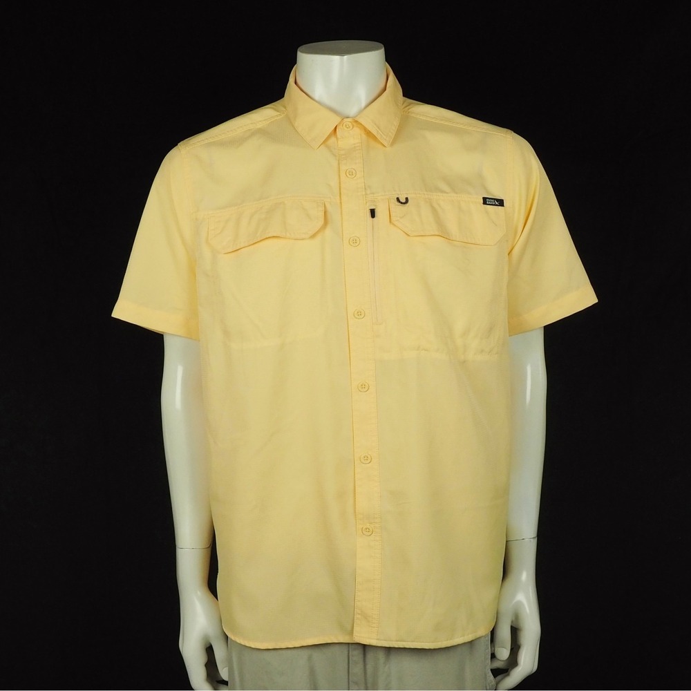 Eddie Bauer Tech Button Down Shirt Mens Medium Yellow RipStop Fishing Outdoor